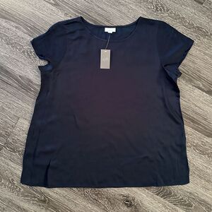 J. Jill Navy Short Sleeve Rayon Blouse New